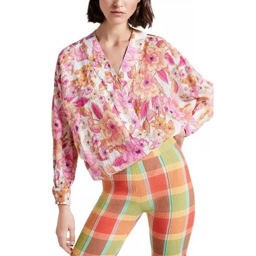 SMYTHE Floral Long Sleeve Blouse Pink Begonia Floral Size XS‎